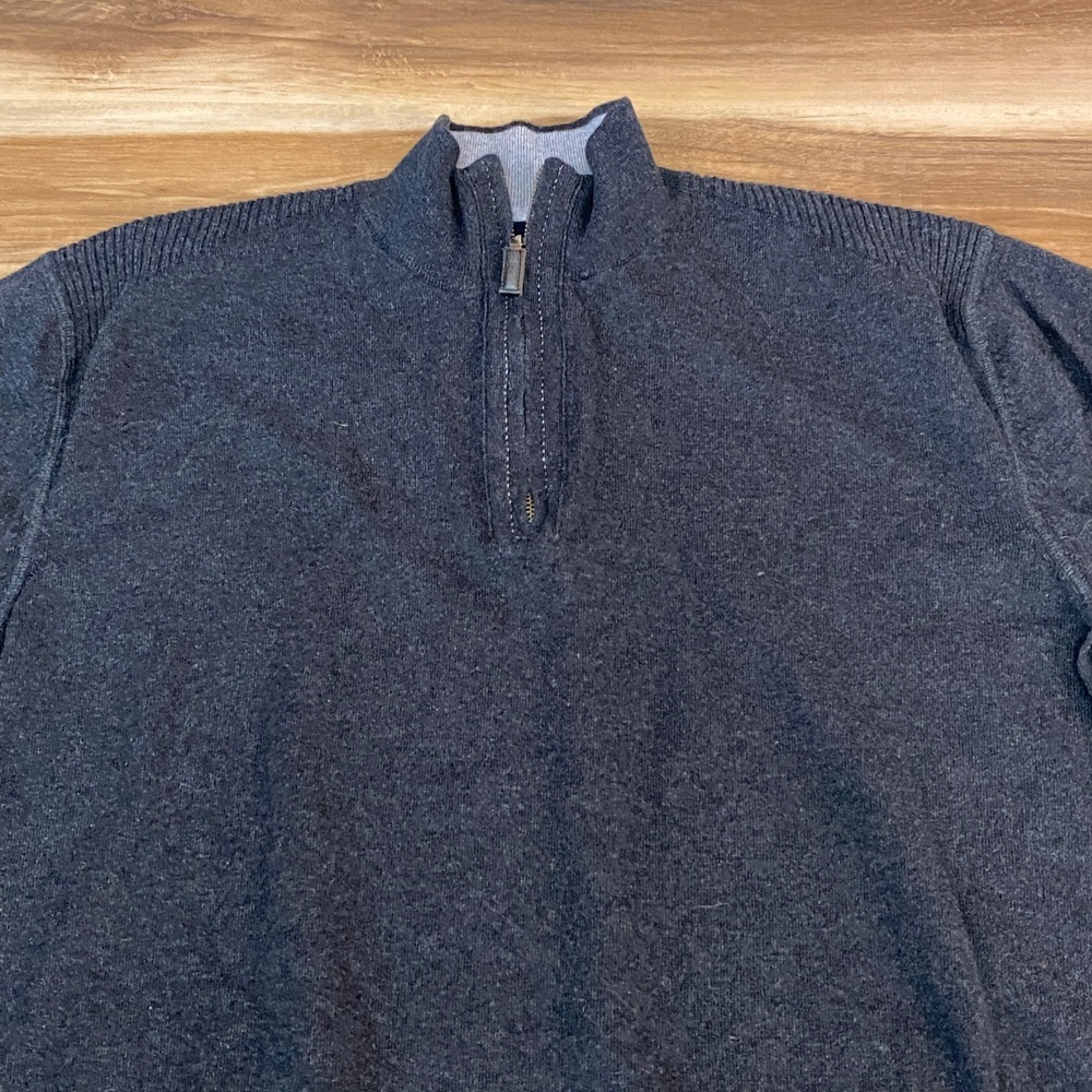 Nat Nast Luxury Originals Sweater Mens XL Charcoal Gray Cotton Cashmere 1/4 Zip - Picture 2 of 9